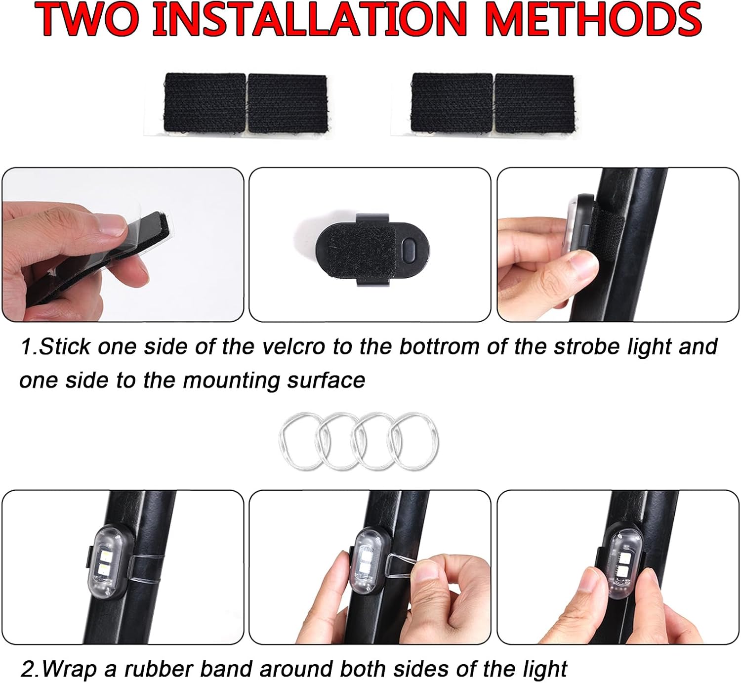 Wireless Strobe Lights with Remote Control Motorcycle Car LED 8 Colors Anti-Collision USB Charing Waterproof Interior Emergency Warning Lights for Truck Drone Aircraft Bike (2 Pack) image 3