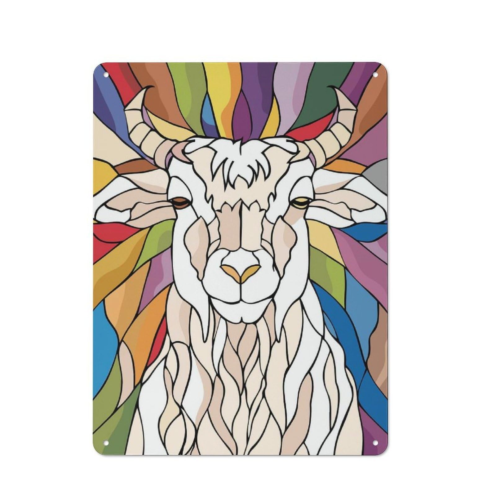 Junmoney Style-22 For Living Room Or Hallway, Stained Glass Goat Portrait Vintage Metal Sign 40X30cm, For Metal Sign Collectors, For Garage And Workshop Walls