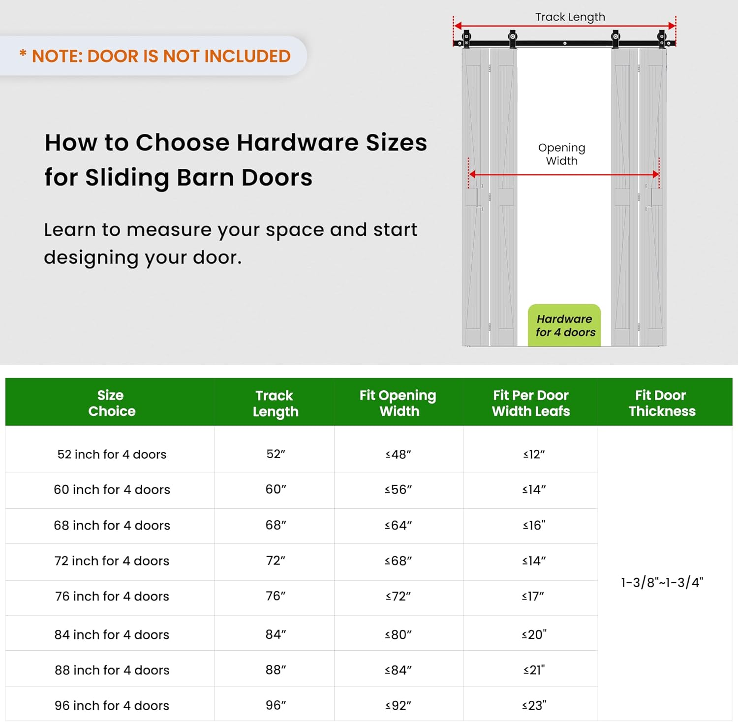 SMARTSTANDARD 64" Bifold Sliding Barn Door Hardware Kit, 5.3ft Top Mount Bi-Folding Track Kit for Four 15" Closet Pantry Laundry Doors-Smoothly and Quietly, Black [No Door]