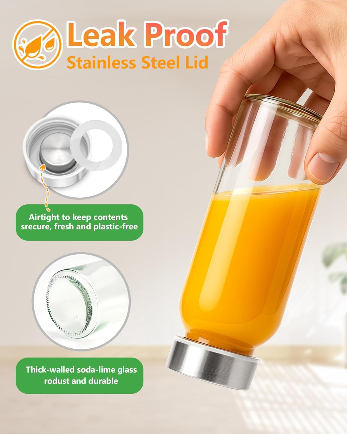 Zukro Glass Juice Bottles 10.5 oz, 6 Pack Reusable Small Clear Water Container With Stainless Steel Lids & Straw for Juicing, Smoothie, Travel, Homemade Drinks, Fridge, Leak Proof & BPA Free - Image 4