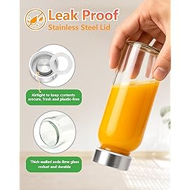 Zukro Glass Juice Bottles 10.5 oz, 16 Pack Reusable Small Clear Glass Beverage Container With Stainless Steel Lids for Juicing, Ginger Shot, Smoothie, Travel, Homemade Drinks, Leak Proof & BPA Free