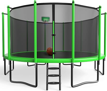 YORIN Outdoor Backyard Bouncer with Basketball Hoop, Heavy Duty Jumping Set for Kids & Adults, 8FT 10FT 12FT 14FT 15FT 16FT, 1500LBS Capacity, ASTM Certified, Galvanized Steel Frame
