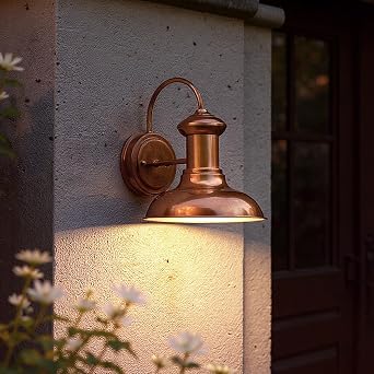 Urban Ambiance Luxury Industrial Chic Outdoor Wall Light, Small Size 10" H x 8.125" W, with Nautical Style Elements, Solid Copper Finish, UHP1020, Palermo Collection