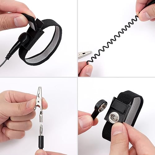 Miniatura 4 de STREBITO Correa de muñeca antiestática, correa de muñeca ESD de 11 pulgadas, pulsera antiestática ajustable con clip de cocodrilo, cable extra largo