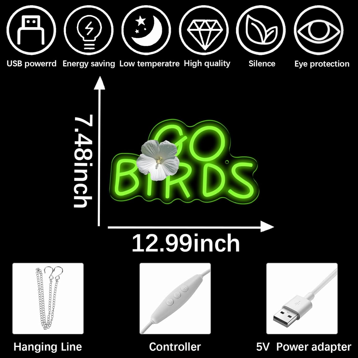 Go Neon Fly Bird Sign Sports Cheer Neon for Eagles Wall Decor for Man Cave Mans Room Club Game Room Birthday Party Gifts for Football Fans Teens
