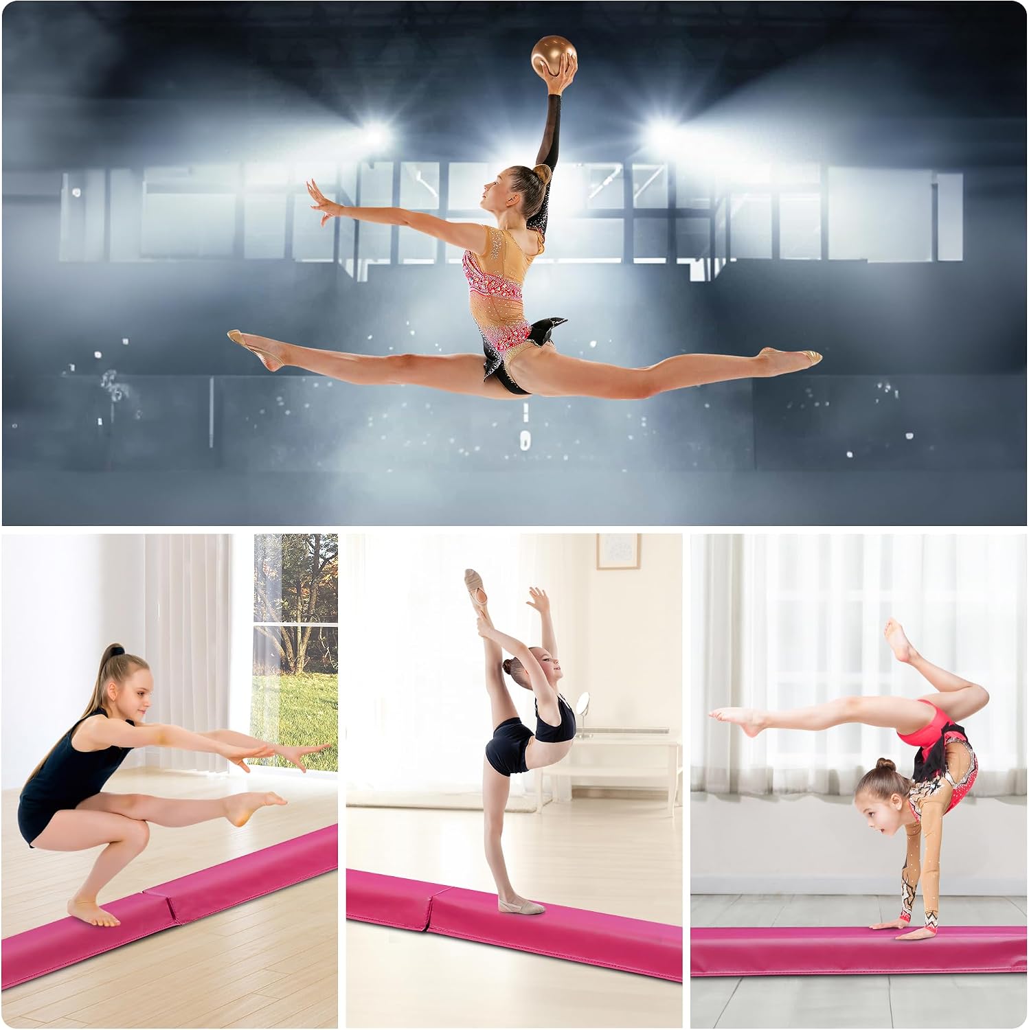 Nova Microdermabrasion 6 FT / 9 FT Folding Gymnastics Balance Beam Non-Slip Extra-Firm Foam Floor Balance Beam Home Training Equipment for Kids/Adults Home Use