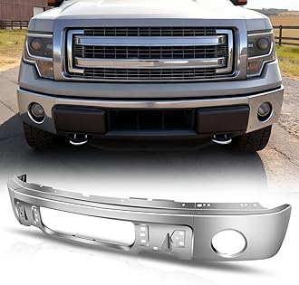 Front Bumper Impact Face Bar Replacement Compatible with 2009-2014 Ford F-150, with Fog Light Holes, Polished Chrome