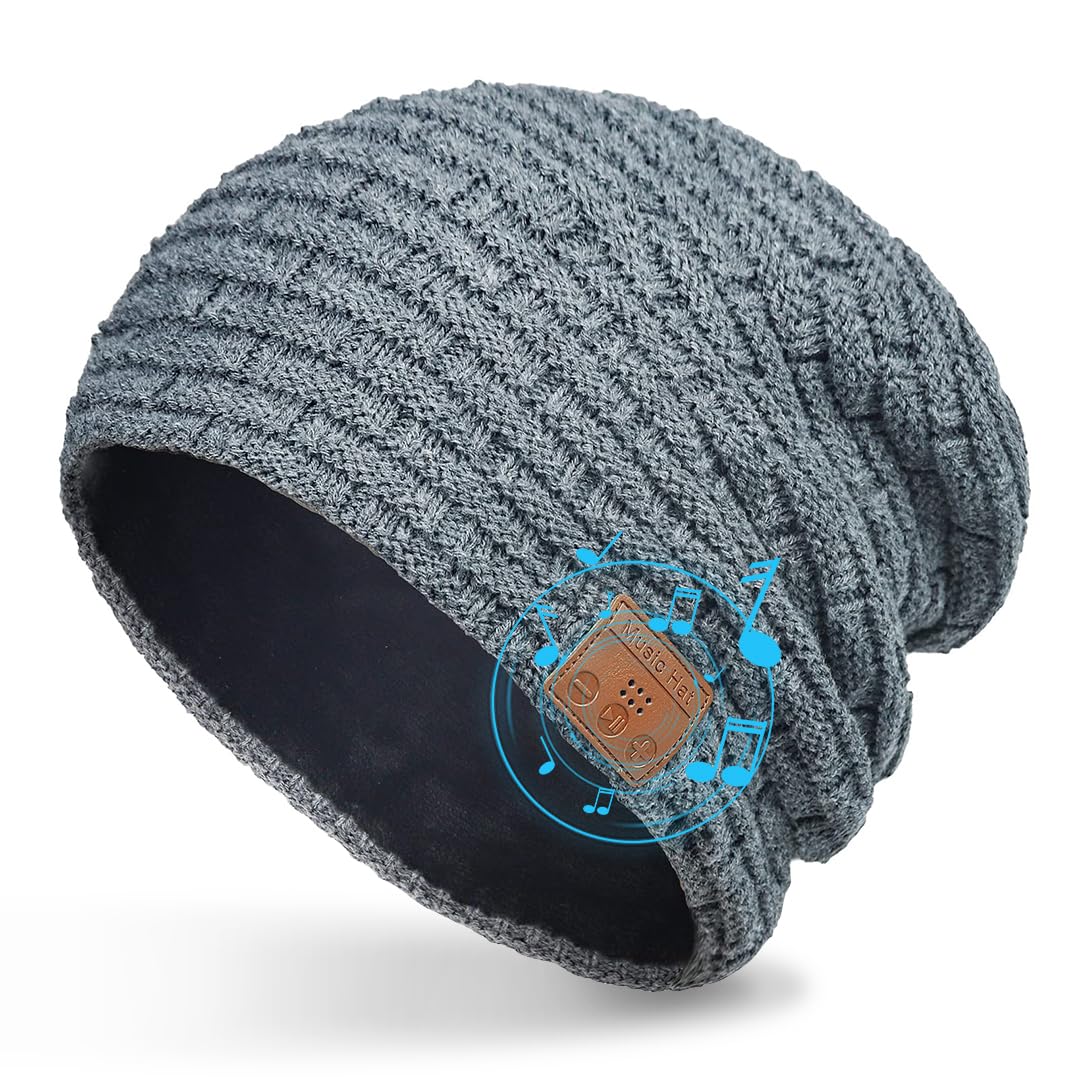 Regalo Uomo Donna Cappello Bluetooth Berretto Sci Regalo Natale Cappello Sportivi Uomo Musicale Bluetooth Lavorato a Maglia Berretto Cappello Invernali con Cuffie Stereo e Microfono Vivavoce