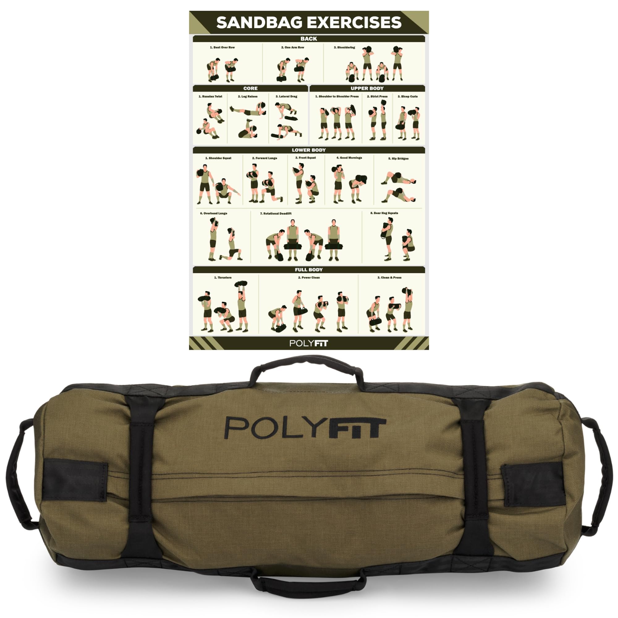 Polyfit Classic Sandbag - Workout Sandbag with 8 Gripping Handles