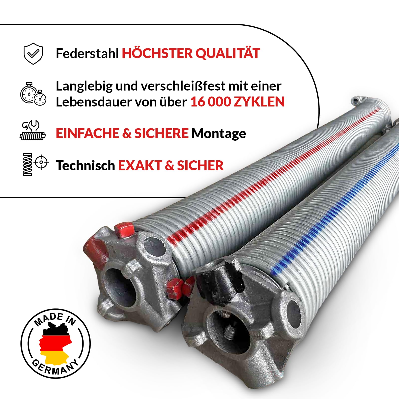KASTOM Garagentor Torsionsfedern Set SPRINGSERVICE verzinkt 1 Paar Federn links rechts – Ersatzfedern Torfeder Satz + Zubehör – Größen 51 5,0–6,5 mm für Sektionaltor
