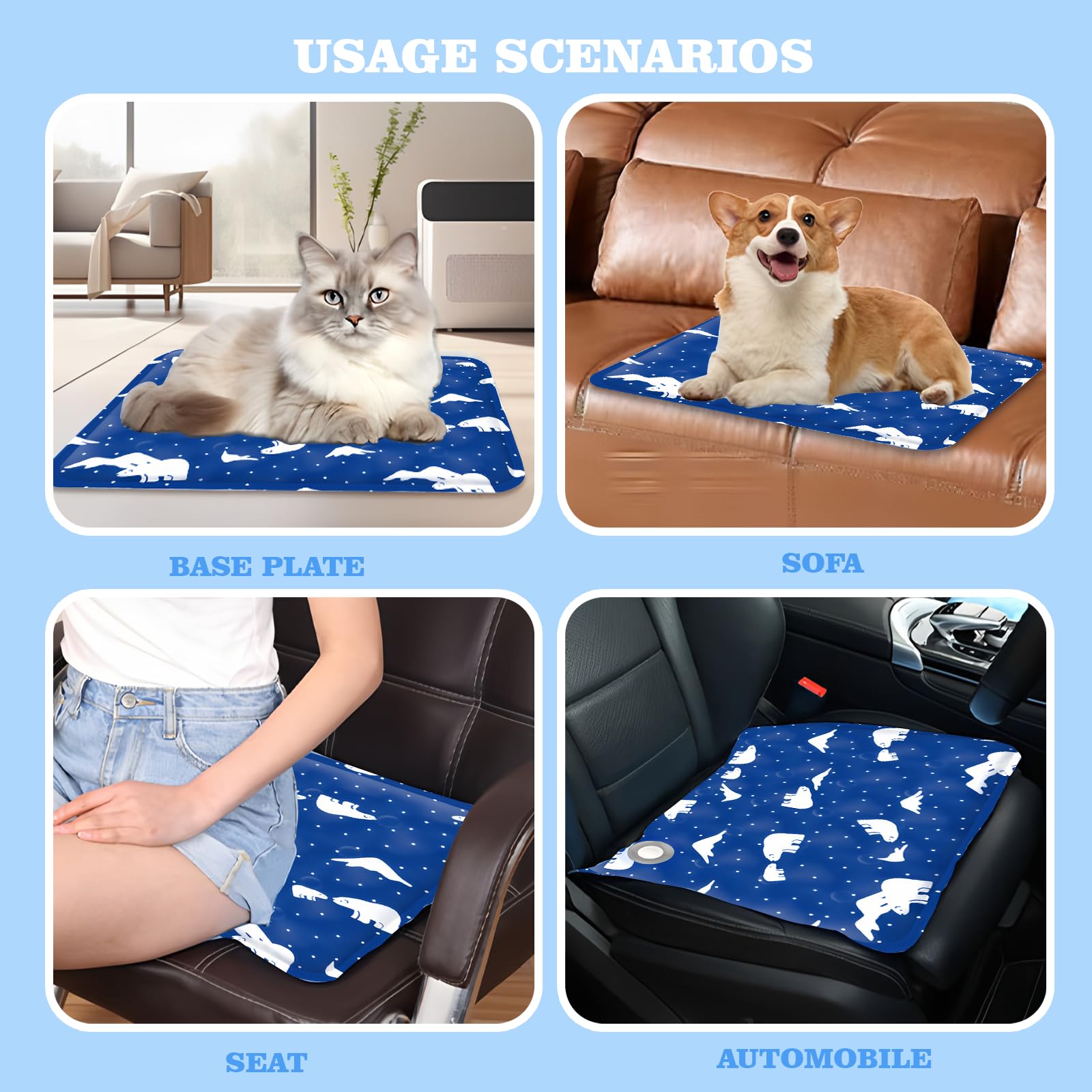 Alfombra Refrescante para Perros Gatos,Mascotas Alfombrilla Autoenfriante,Cama Refrescante Perro Inyección De Agua,Cama Gat Frio Animales Colchon Mascotas para Verano,40x50cm,M,Oso de hielo azul real