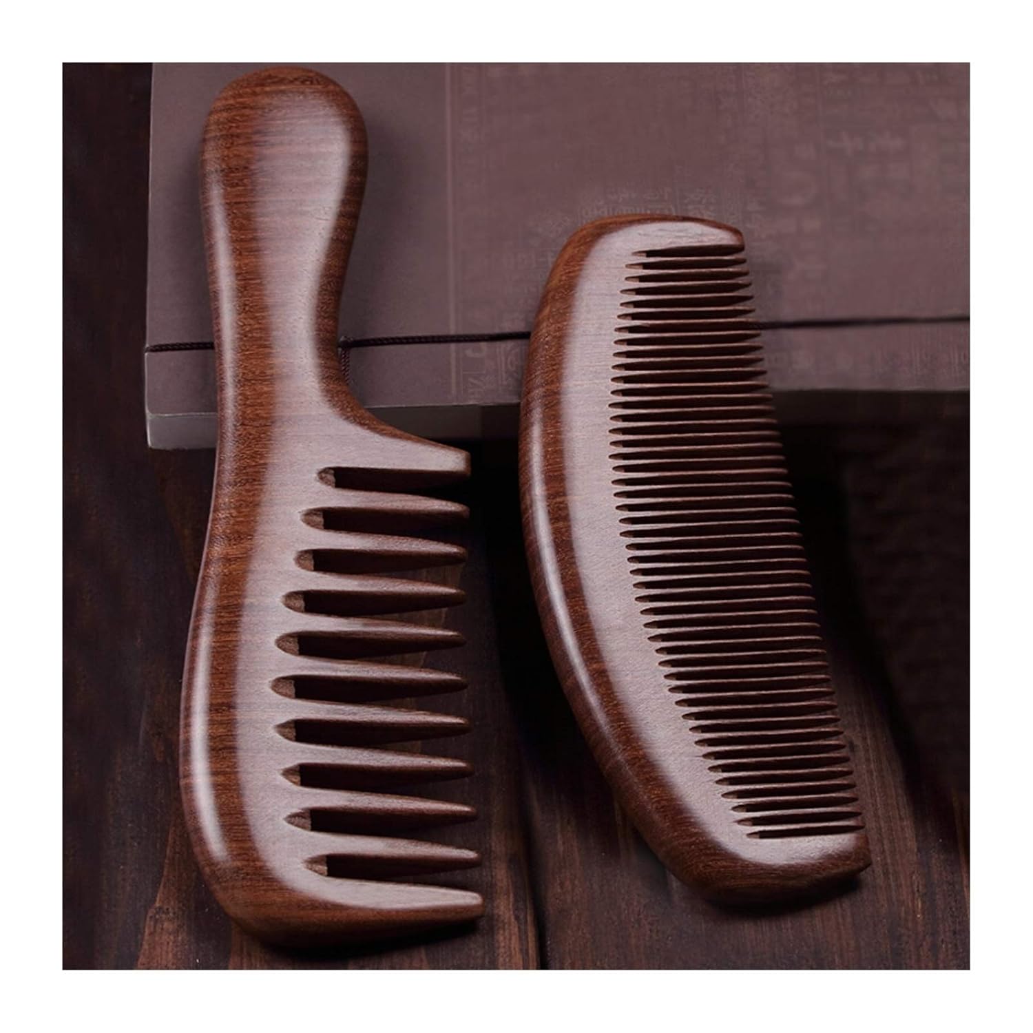 Wooden Hair Comb, Anti-static Wooden Wide Tooth Comb,Women and Men Natural Wood Comb, Wide Teeth With Fine Teeth(2PCS) Hair comb(A)