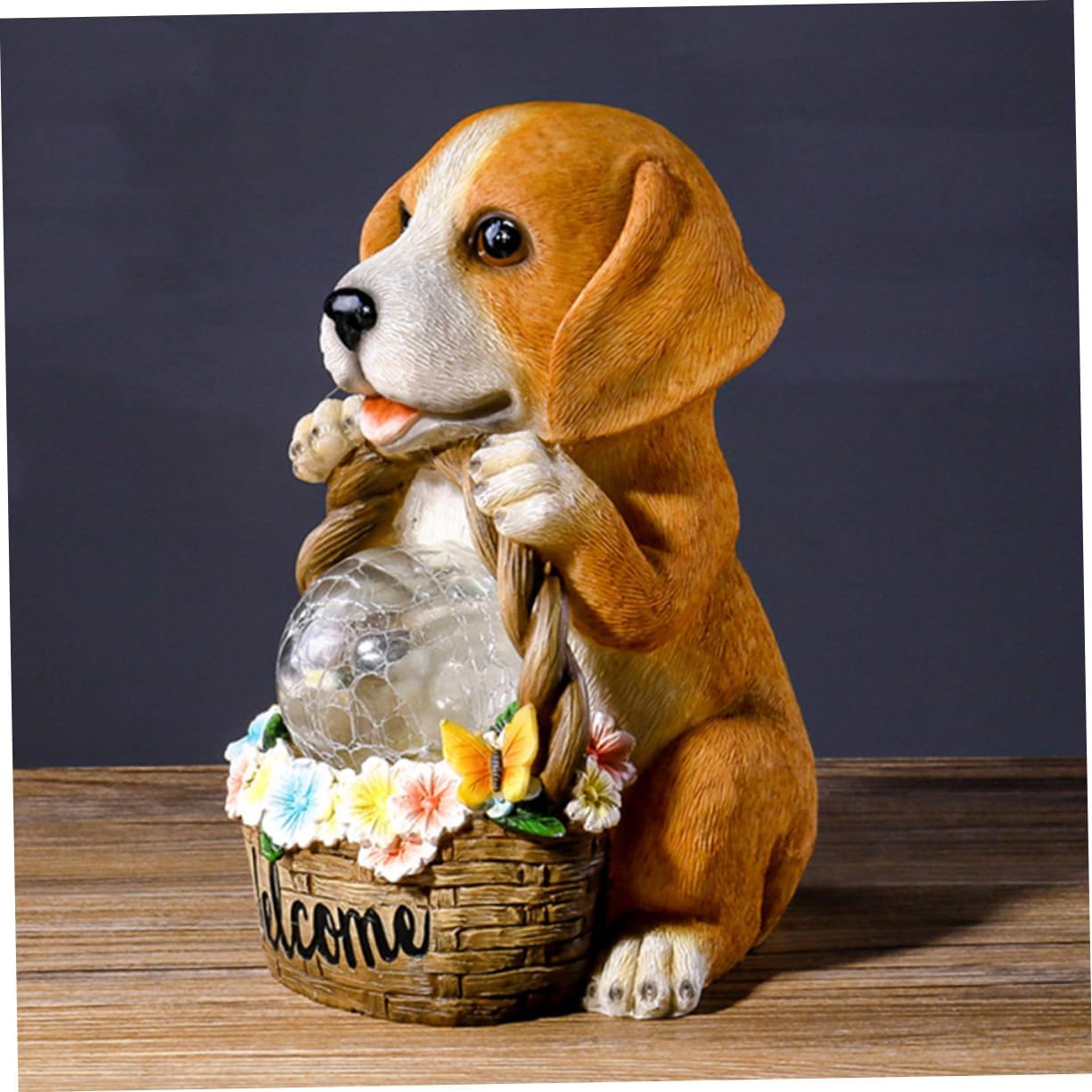 Outdoor Sculpture with Flower Basket Unique Garden Ornament for Lawn Decor Night Glowing Adorn for Home and Patio Decoration