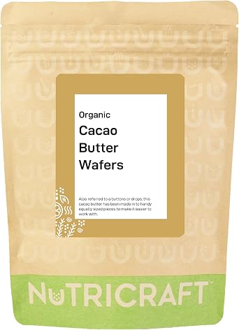 NutriCraft Organic Criollo Cacao Butter buttons - 250g, 100% Pure, Sustainably Sourced from Peru - For Baking, Chocolate Making, Body Butters and Soaps - Quick Melting, Rich Aroma - Rounds, Wafers
