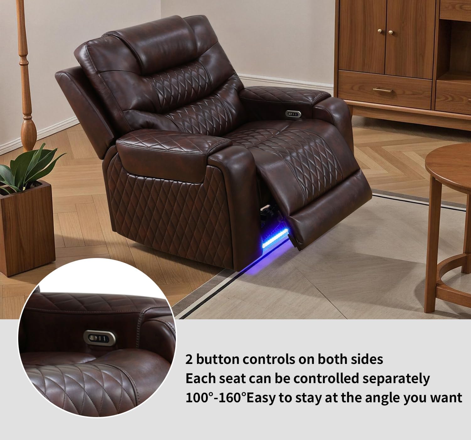 Power Recliner Sofa for Living Room Furniture Set,Leather Reclining Chair with Single Recliner/Charging for Home Theater/Rv(Wine Red)