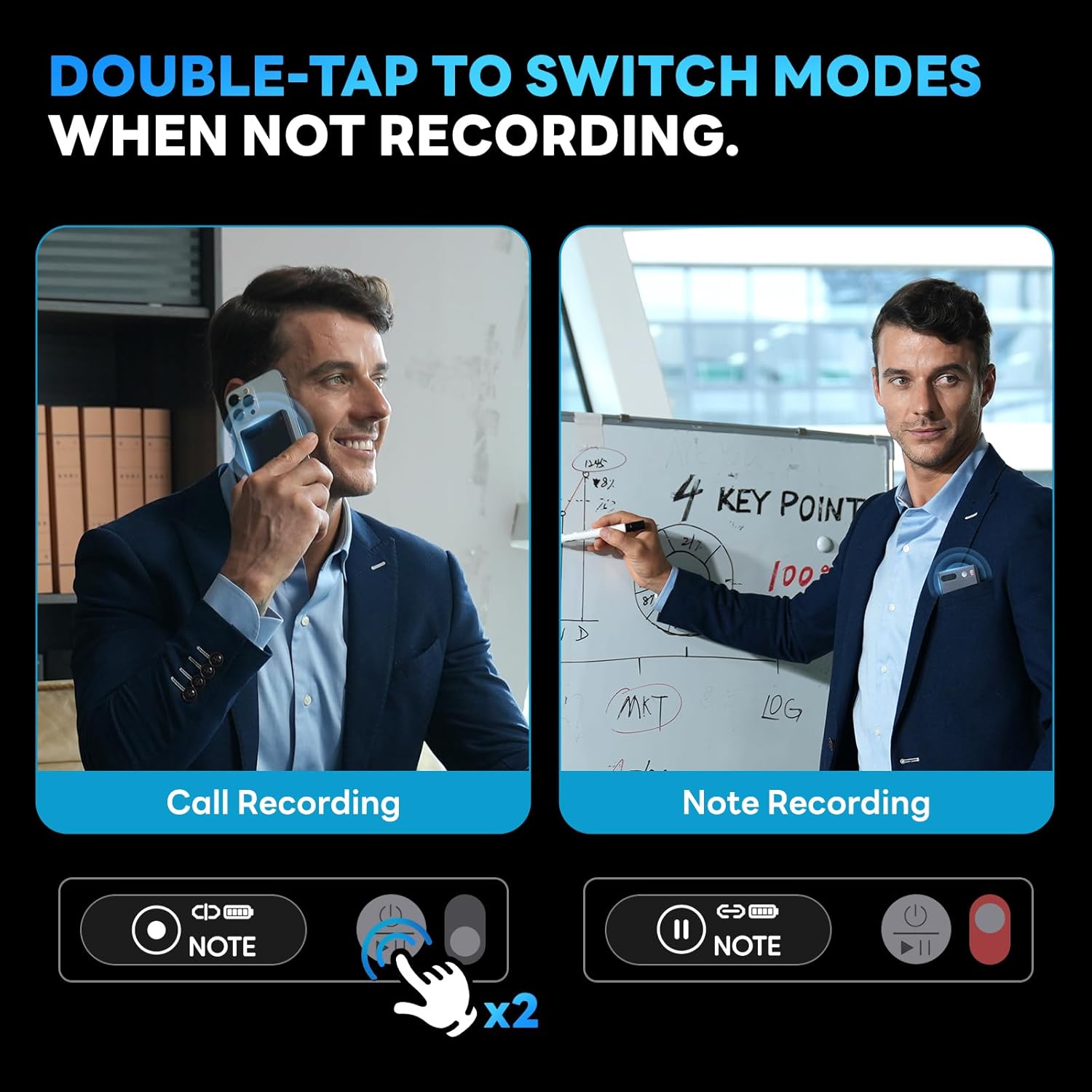 AI Voice Recorder, App Control, Transcribe, Summary and Mind Map, 64GB for Lectures, Meetings, Interviews, Creative Work and Calls with Case (Gunmetal)