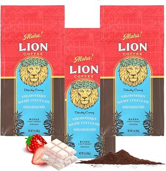 Lion Coffee Strawberry White Chocolate, 7 oz 198 g x 3 Piece Set, Flavored Coffee, Powder, Medium Ground, Cold Brew OK New Package Retains the Taste and Flavor