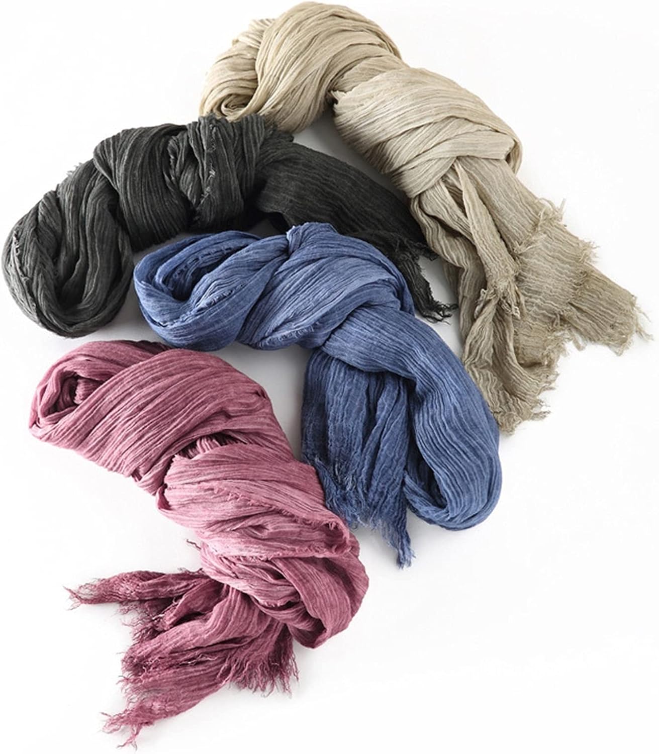 Retro Scarves for Women & Men Cotton Blend Micro Elastic Soft Scarf Wraps with Fringed Edges (Color : Black, Size : 190x65cm)