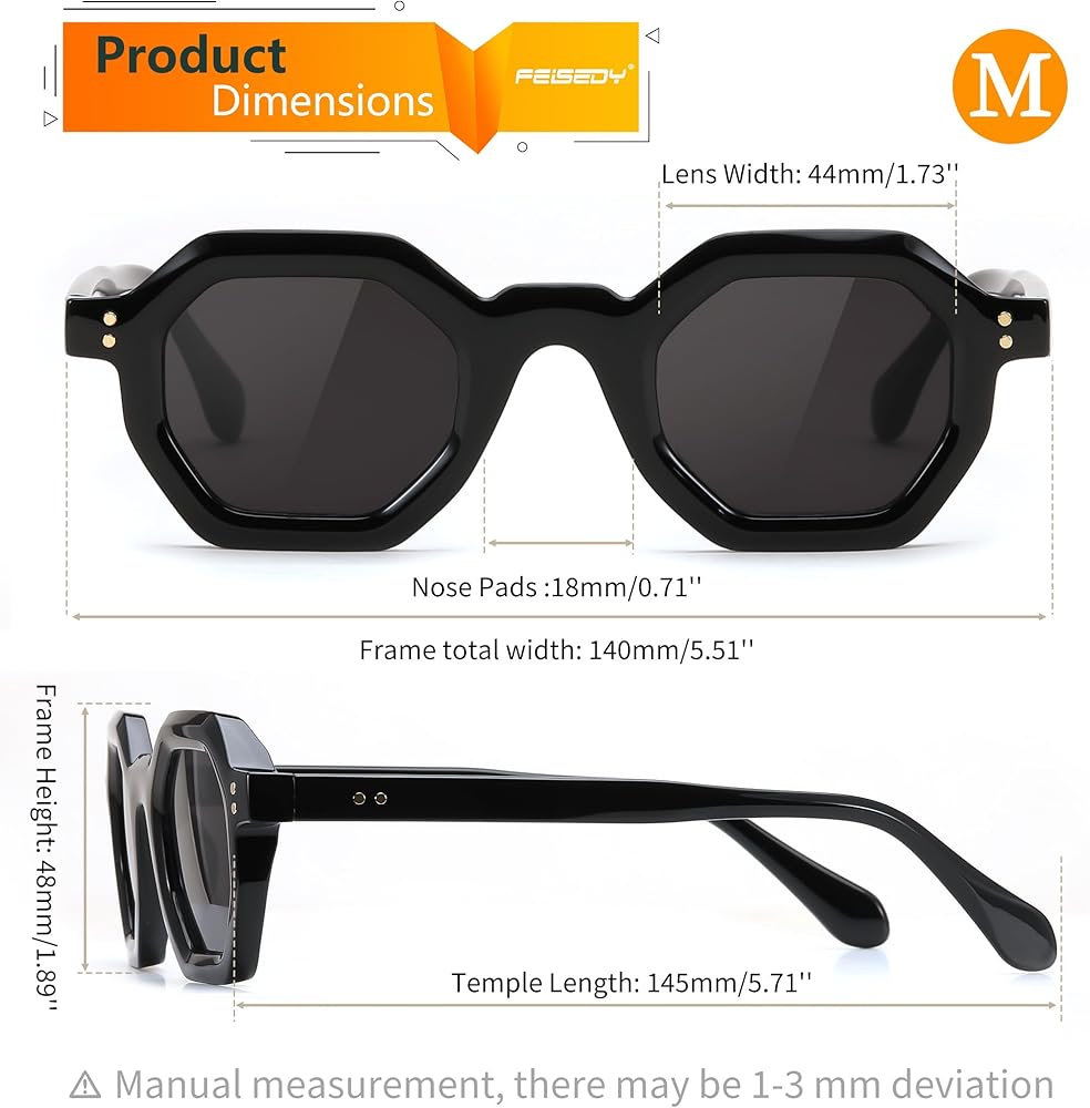 Amazon.com: FEISEDY Octagon Sunglasses for Women Thick Frame