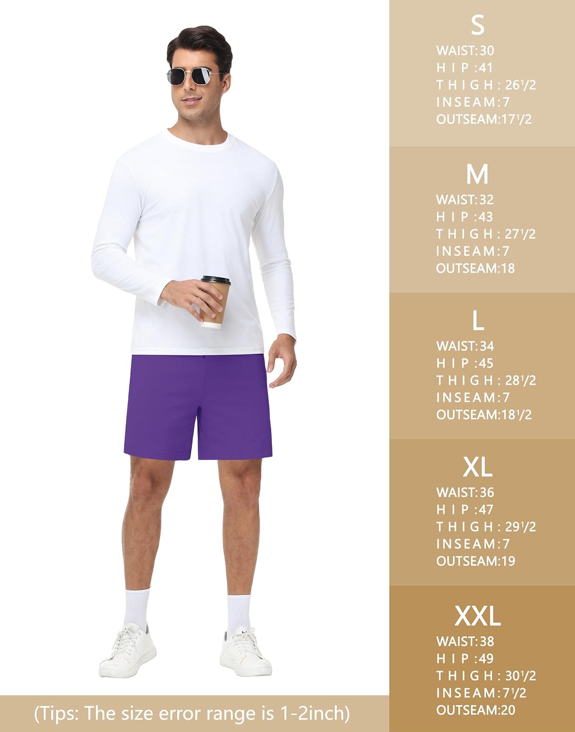 JWM Men's 7" Cotton Sweat Shorts Purple - Image 6