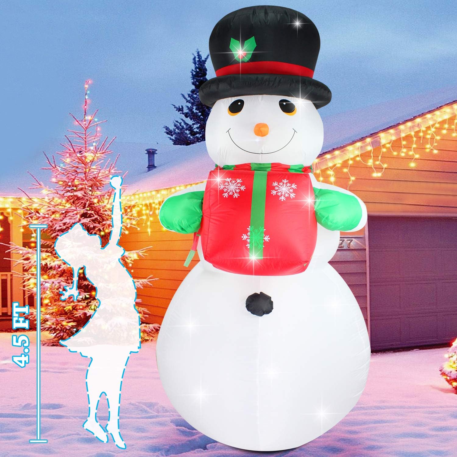 Fanshunlite Christmas Inflatable 8 FT Snowman with Hat Lighted Blow-Up Yard Party Decoration for Xmas