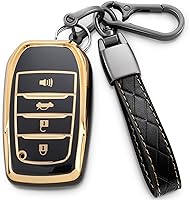 Vista 1 de para llavero Toyota, funda protectora de TPU suave con llavero de cuero para Venza 2019-2024, Grand Highlander, Land Cruiser, RAV4 Prime, Fortuner