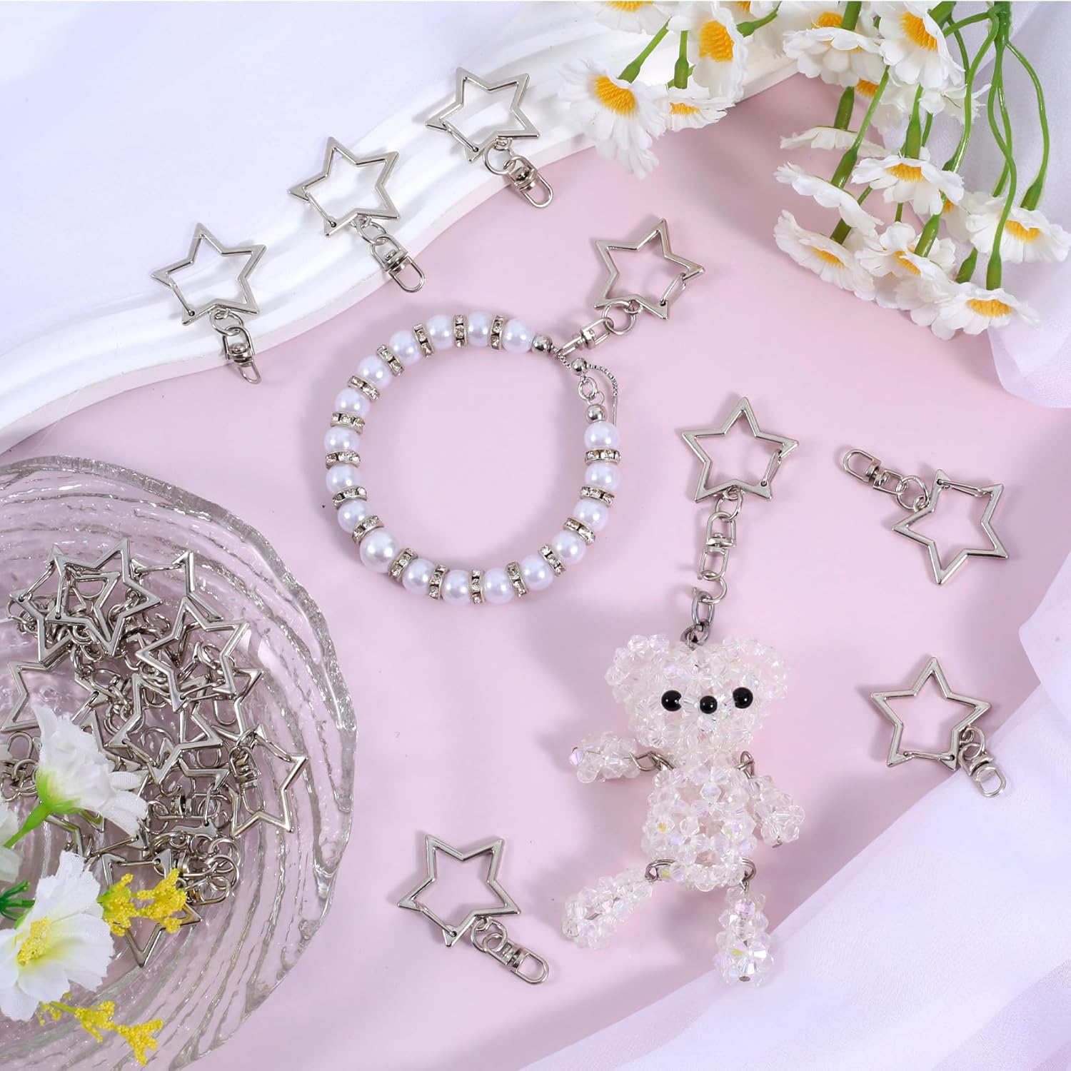 10 Pcs Cute Star Keychain Clasp, Metal Star Keychains Clip Buckles with Chain Hanging Buckle and Open Jump Ring, Swivel Lobster Snap Rings for DIY Crafts, Keychain Accessories (Silver) - Image 3