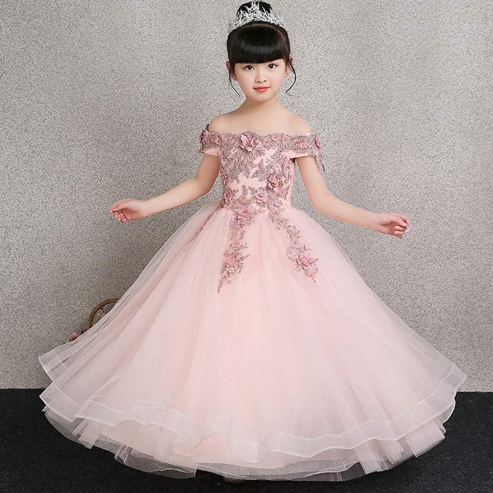 Amazon.com: Flower Girl Off Shoulder Embroidery Lace Wedding Formal ...