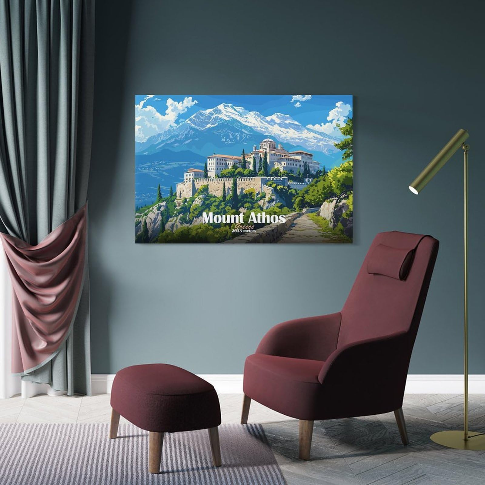 Junmoney Mount Athos Greece Decorative Wall Artwork 24x36inch(60x90cm), for Entrance Spaces, Stair Walls Or Halls, A Stylish Accent for Home Entrances