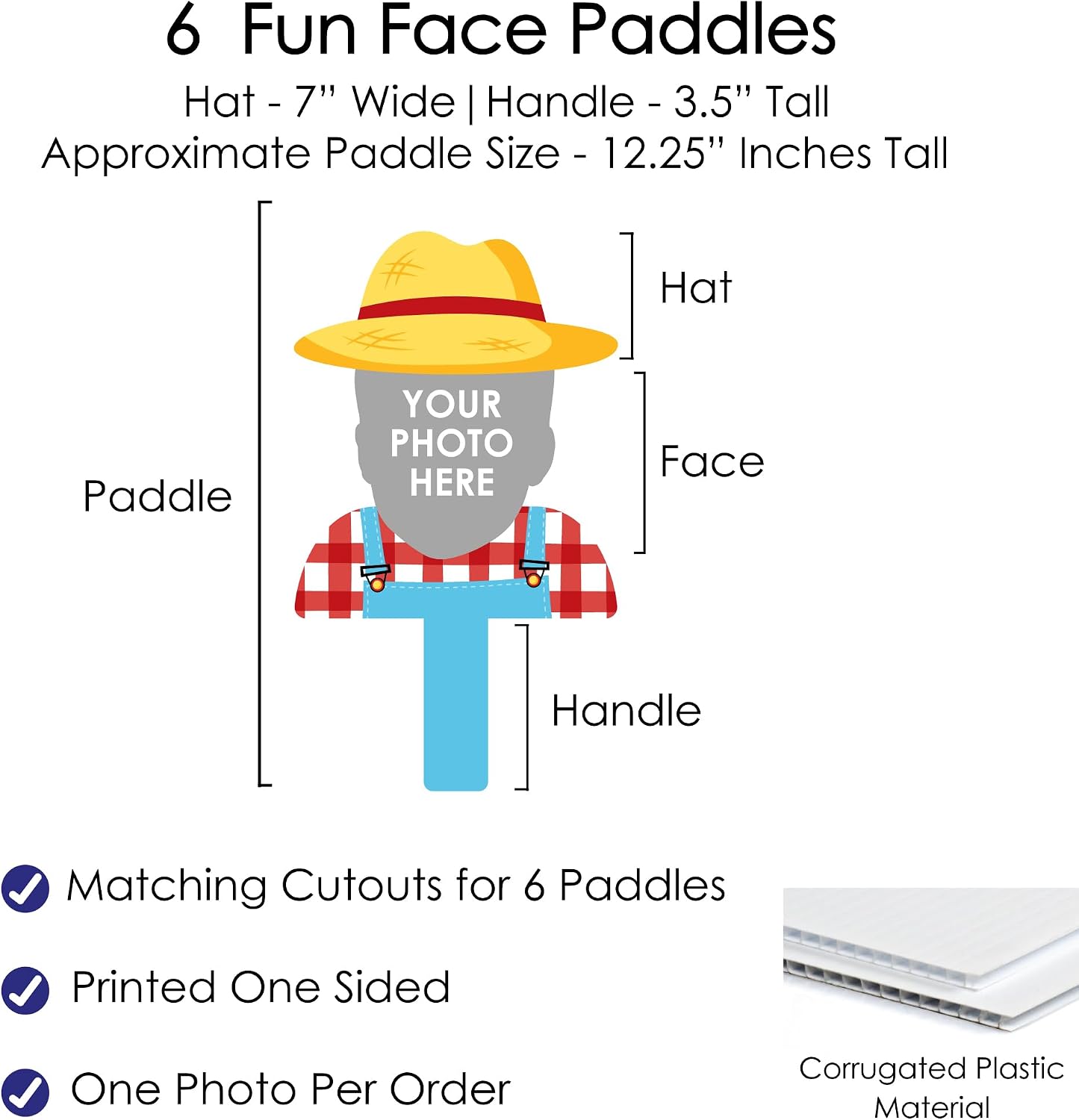 Big Dot of Happiness Custom Photo Farm Animals - Head Cut Out Photo Booth and Fan Props - Fun Face Cutout Paddles - Set of 6
