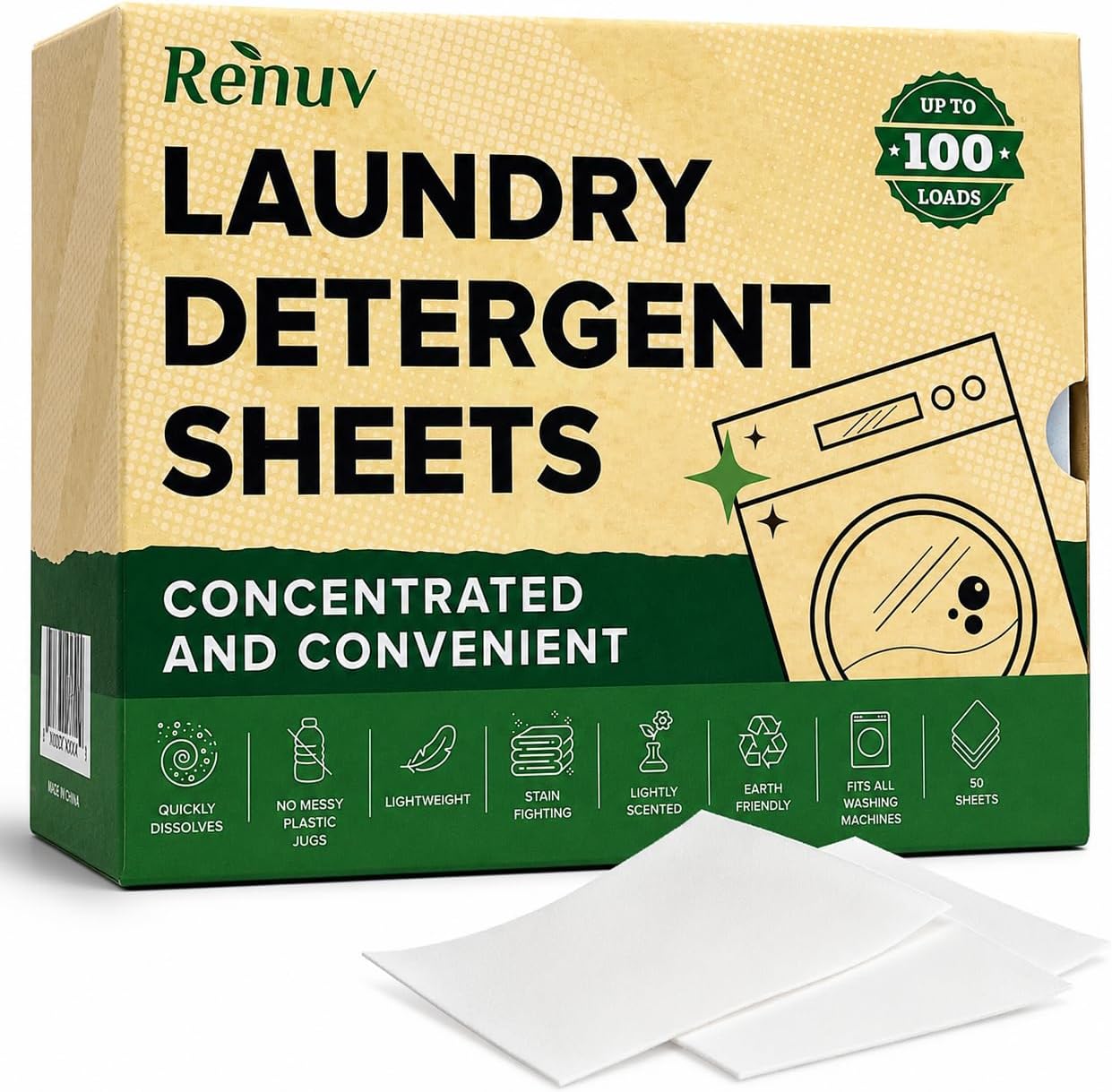 Renuv® Laundry Detergent Sheets, 50 Sheets, up to 100 Loads