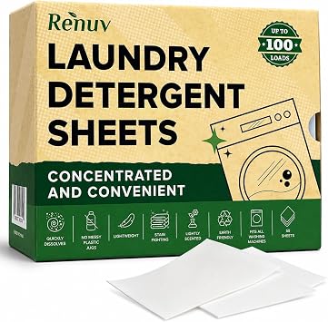 Renuv Laundry Detergent Sheets, 50 Sheets, up to 100 Loads | Eco Friendly, Sustainable, Biodegradable & Liquidless Strips