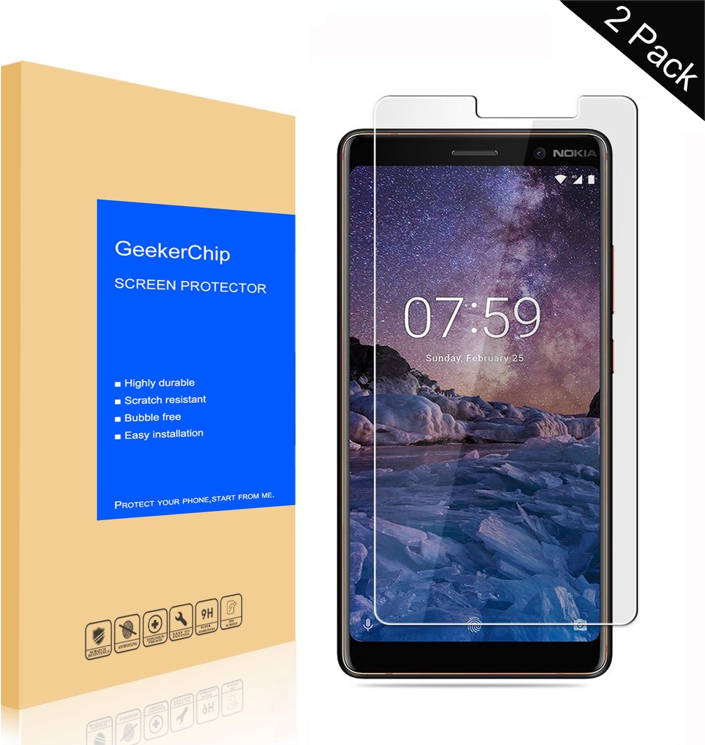 GeekerChip 7 Plus Screen Protector[2 pack], 2 Pack 7 Plus glass Edition Genuine Tempered glass Screen Protector Guard Cover