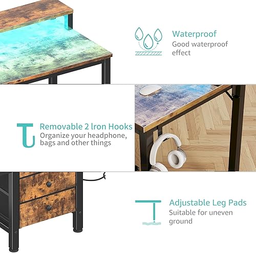 Miniatura 9 de Lufeiya Escritorio reversible para juegos con luces LED y tomas de corriente, escritorio para oficina en casa de 47 pulgadas con soporte para