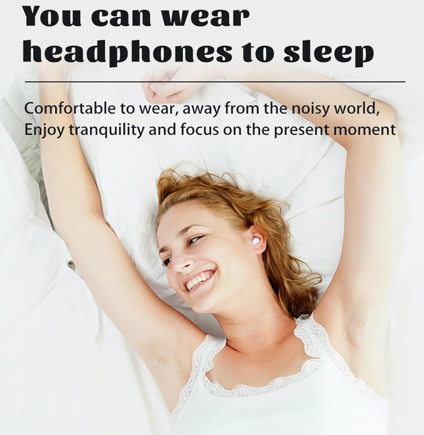 Person sleeping comfortably with Xmenha SK32 Sleep Earbuds