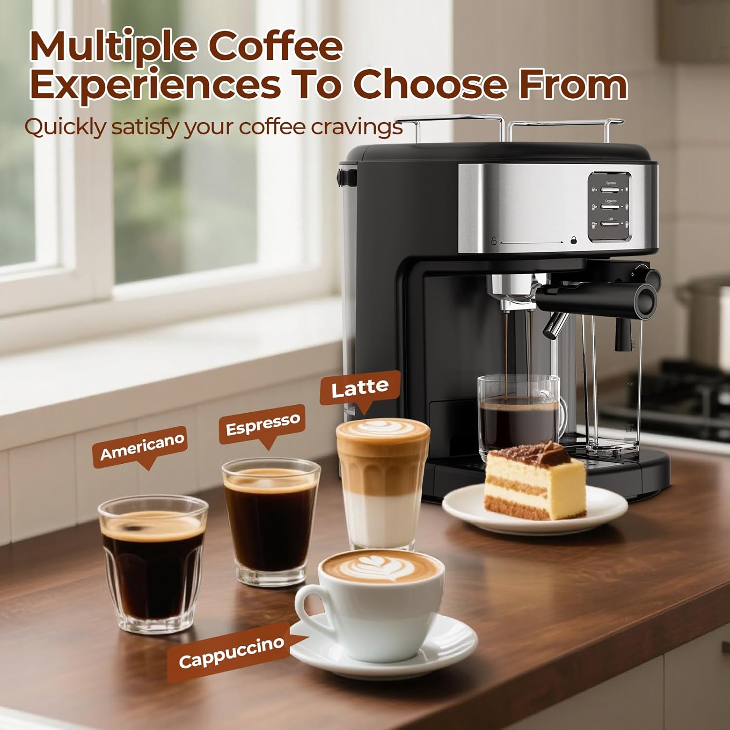 Espresso machine with cups warming on the top tray