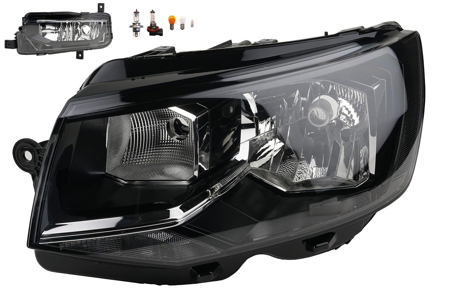 Johns, Faros delanteros halógenos aptos para VW Transporter T6 04/15-wa. H4 izquierda + faros antiniebla + bombilla