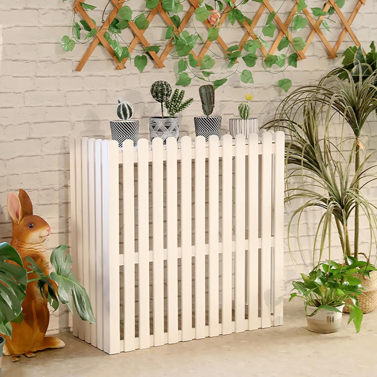 Air Conditioning Cover for Outside Unit Solid Wood Air Conditioner Flower Stand Wood Privacy Screens Air Conditioner Fence Breathable for Garden Patio Lawn Easy Assembly. ( Color : Gray , Size : 120x6
