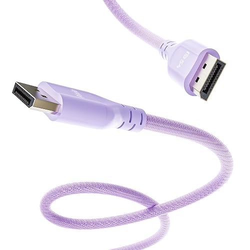 Pixio Purple 16K DisplayPort 2.1 Cable DP54 Certified 6FT 16k 60Hz 4K 240Hz Nylon Braided Nickel-Plated Connector Anti-Breakage DSC UHBR13.5