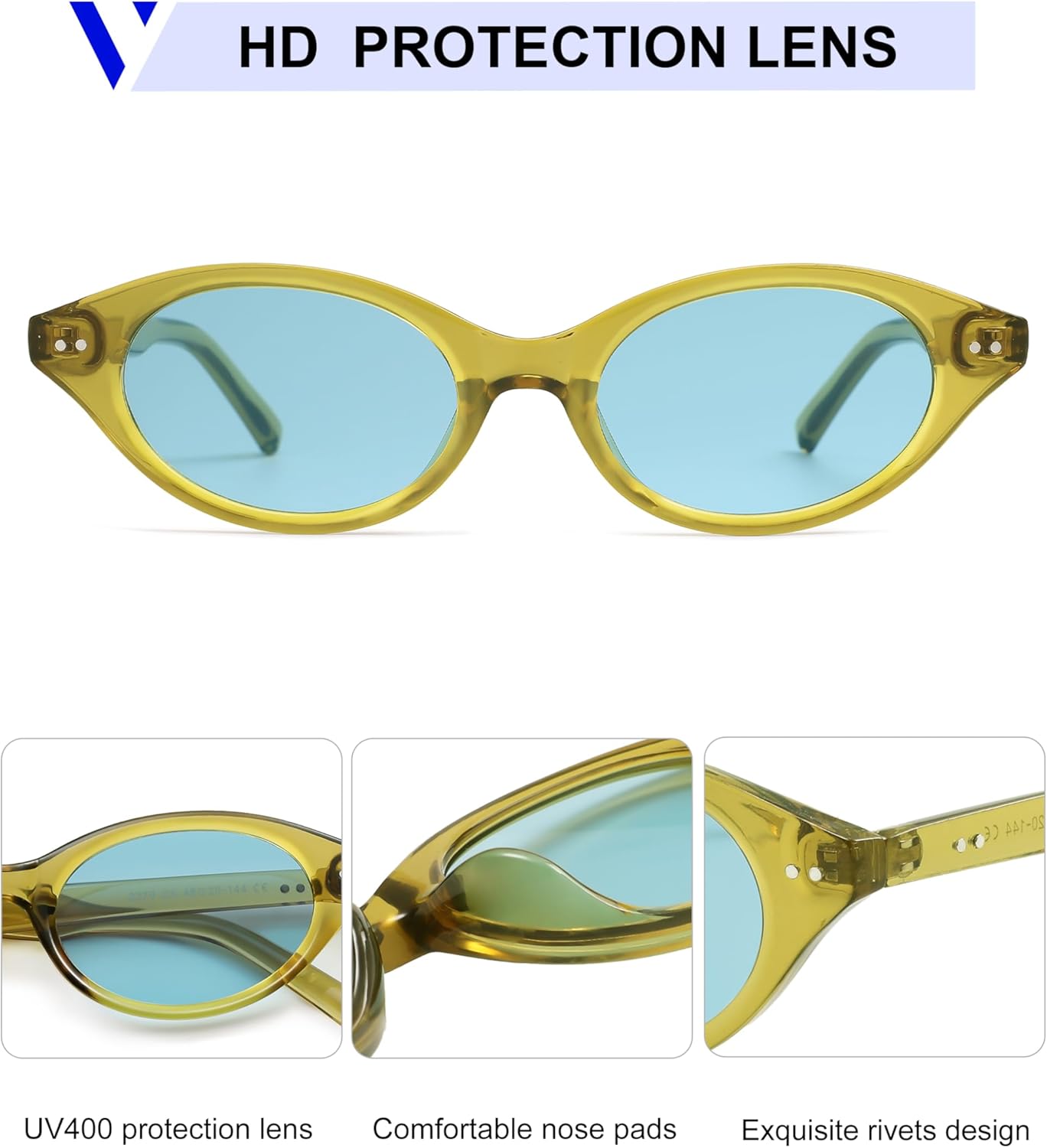 VANLINKER Retro Oval Cat Eye Sunglasses for Women Men Small 90s Style Vintage Trendy Narrow Frame VL9844 - Image 4