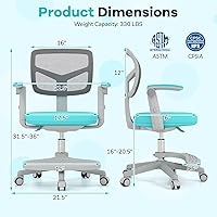 Vista 60 de GLACER Silla de escritorio para niños, silla de estudio giratoria de malla ajustable con ruedas, brazos, silla ergonómica para computadora con Verde