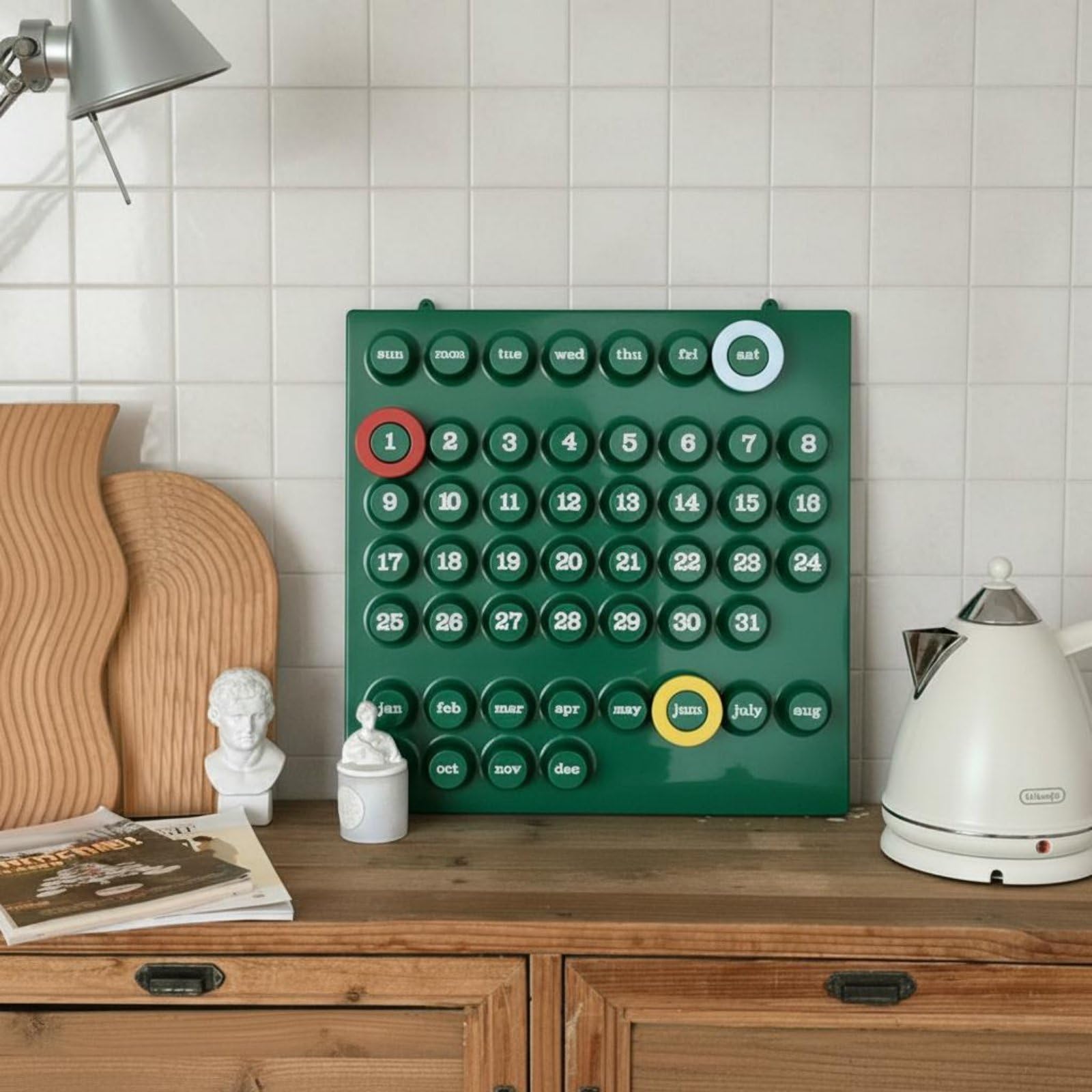 Vintage Tischkalender Retro Endlos Kalender Schreibtischkalender Organisationswerk Tisch-dekoration Funktion mit Einzigartigem 3D Design für Büro Wohnzimmer Studienzimmer Geschenk, Green