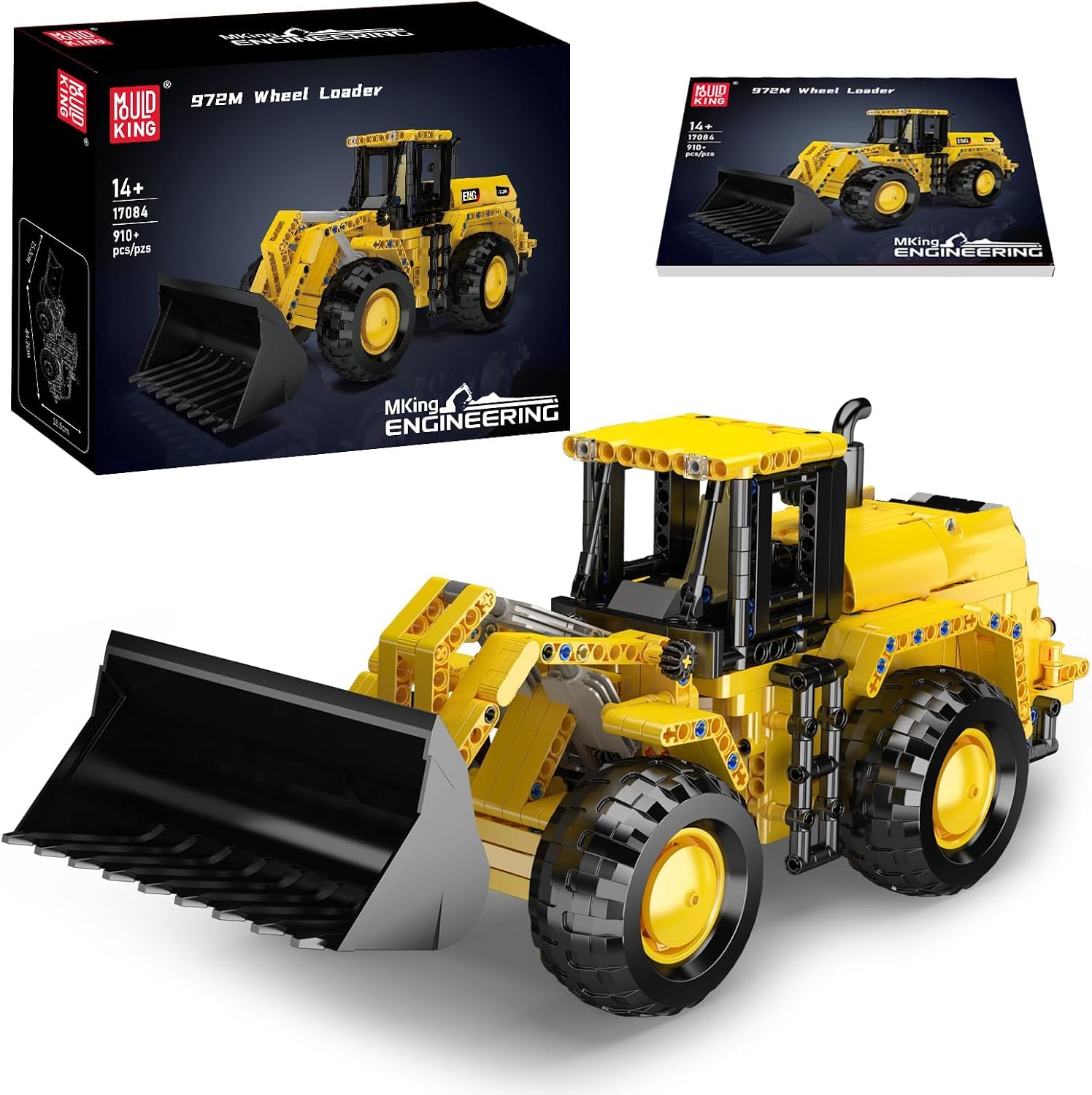 Mould King 17084 Wheel Loader Model Building Set, 910+ Pieces MOC Construction Vehicle Assembly Kit with Articulated Steering and Functional Scoop, Mechanical Engineering Desktop Display