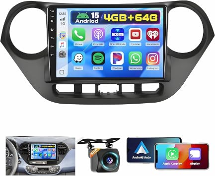 4+64GB Android 15 Car Stereo for Hyundai Grand I10 2014-2017 Wireless Carplay Android Auto 9" Touch Screen Car Radio Dash Kit with GPS WiFi Bluetooth SWC DSP EQ Mirror Link Backup Camera