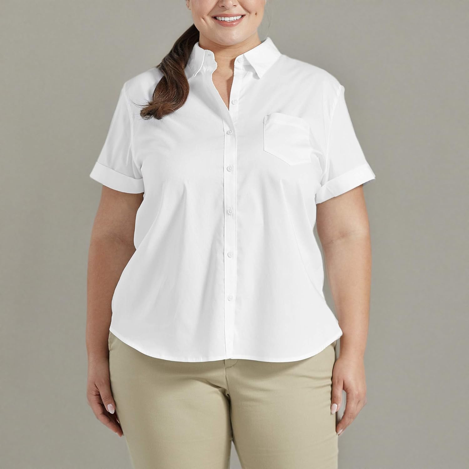 Dickies Womens Stretch Poplin Button-up Short Sleeve Shirt - Image 4