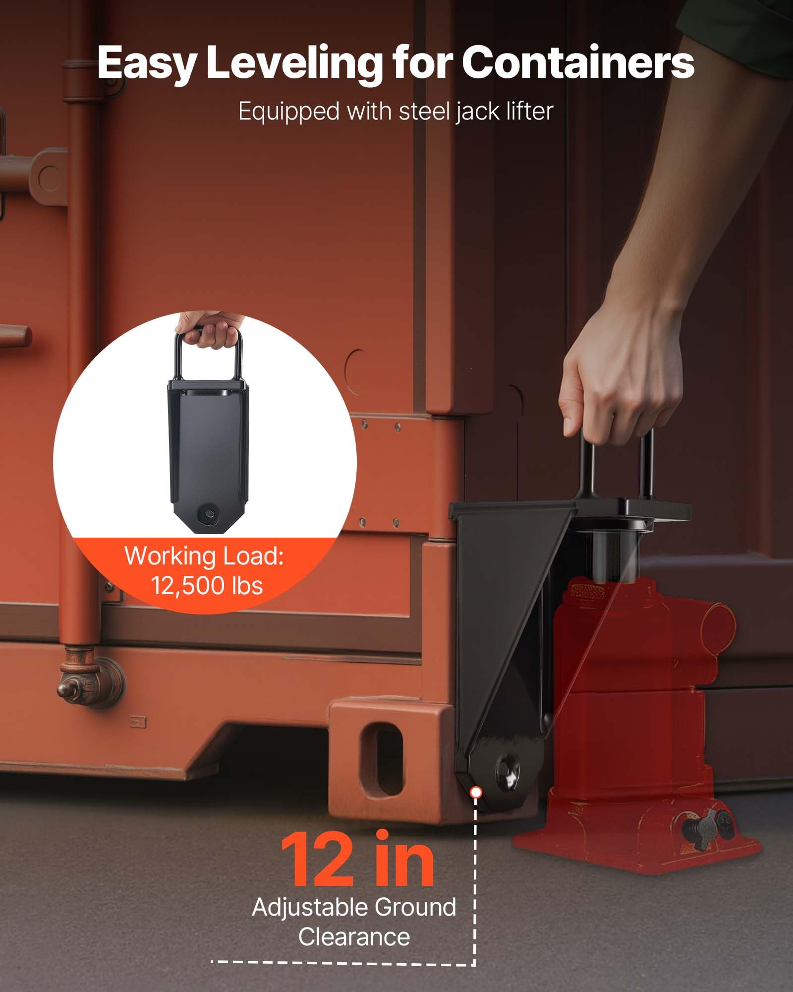VEVOR Ruote per Container, Kit di Ruote a 8 Fori, per Container Marittimi per Carichi Pesanti con Sistema di Cricchetto, per Spostamenti da 6 m a 12 m, Trasporto Sicuro per Banchine, Nero