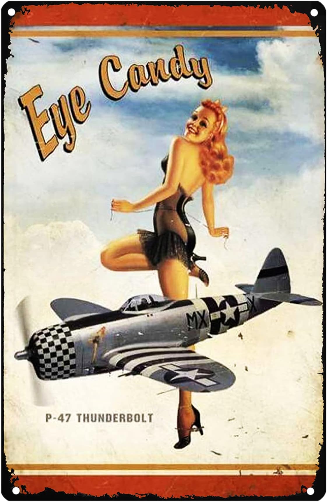 Funny Retro Tin Metal Sign P-47 Thunderbolt Poster Girl Eye Candy Perfect For Home Cafe Bar Club Wall Decoration 8x12 Inch