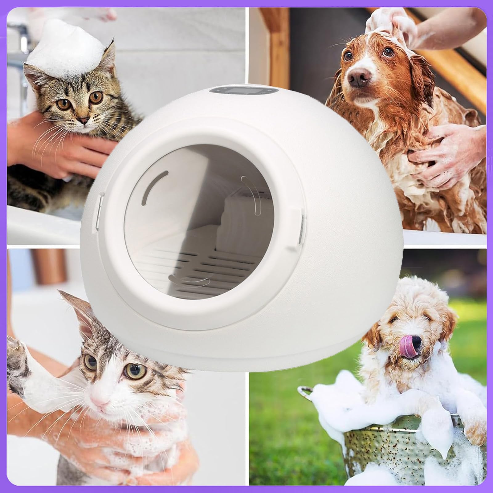 Automatische Haustier Trocknungsbox, Extrem Leise Hunde-Trocknungsbox für Katzen und Kleine Hunde, mit Einstellbarer Temperatur und Zeitsteuerung und 360 Warmem Wind,220V