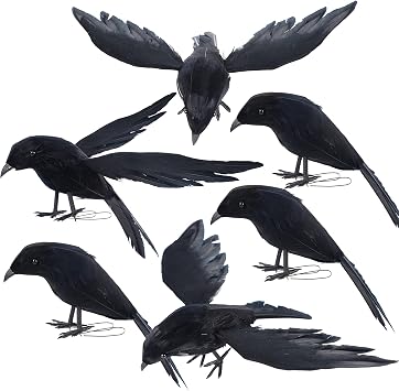 YOFIT Halloween Crow Decorations 6 Pack Fake Black Crows and Ravens