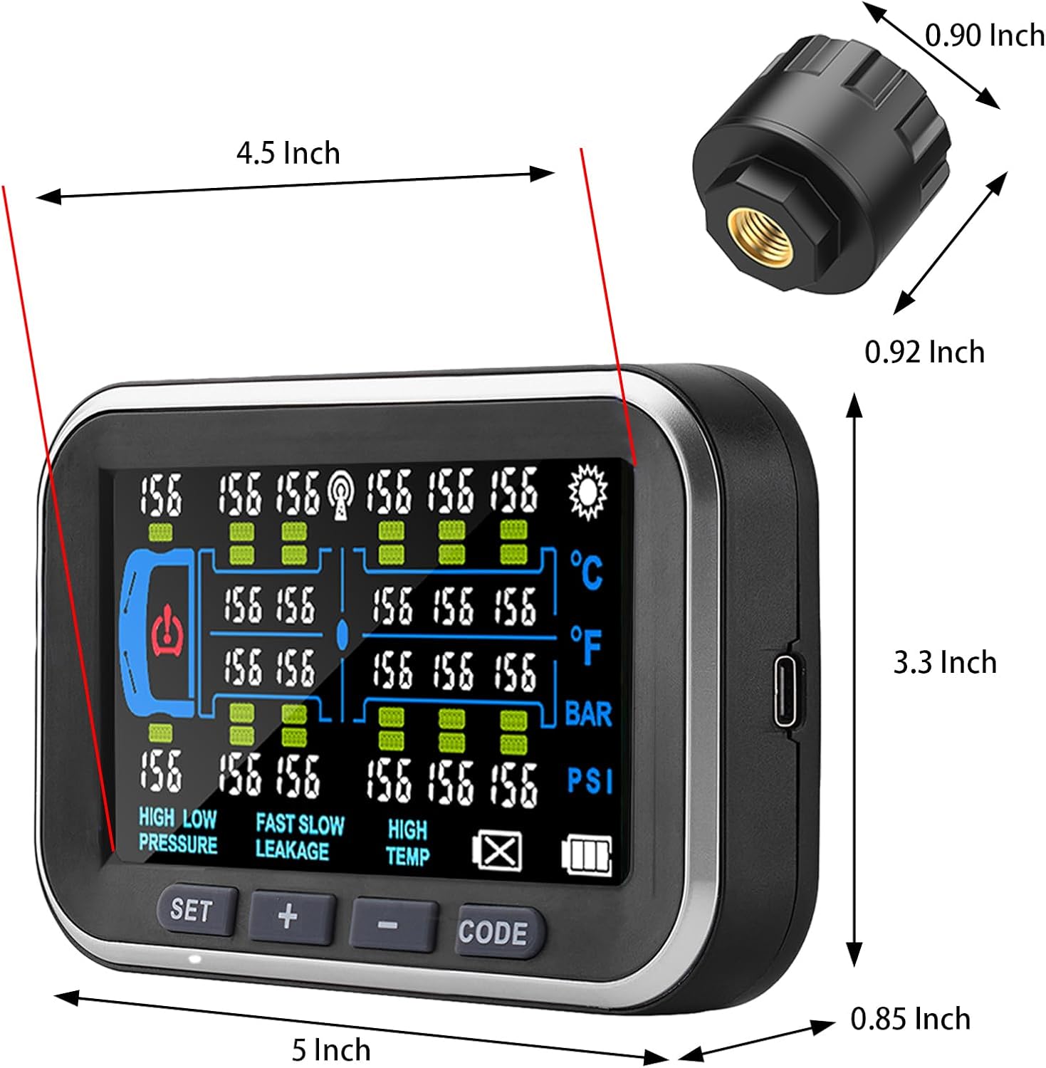 High-Precision Truck tire Pressure Monitoring System (0-199PSI) TP22 Trailer/RV TPMS with 4 Sensors, 4.5-inch Screen Color Display 6 Alert Modes,with Signal Booster tpms for Truck (4 Sensors)